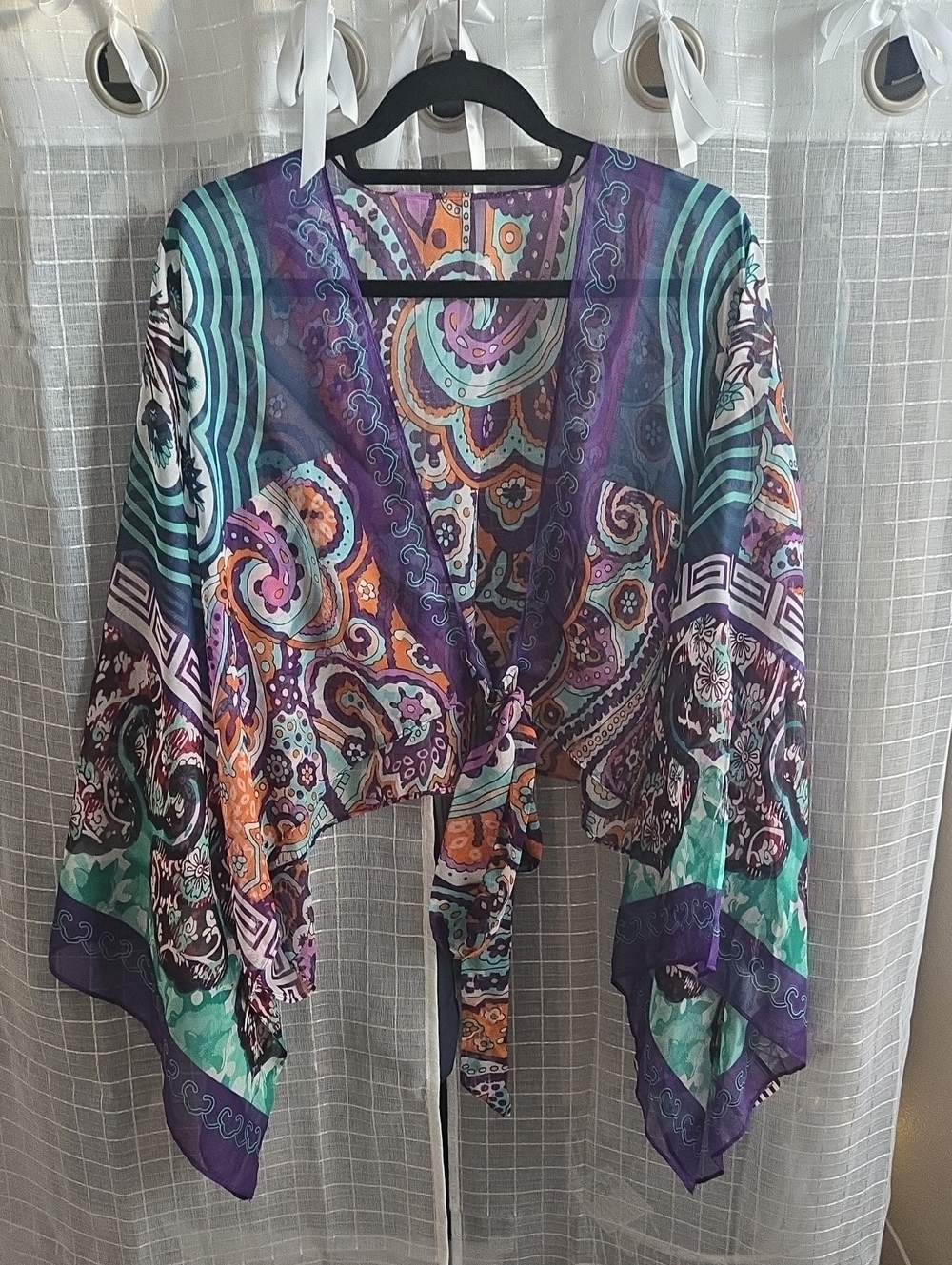 Bohemian Tie-Front Shrug - Purple Multi